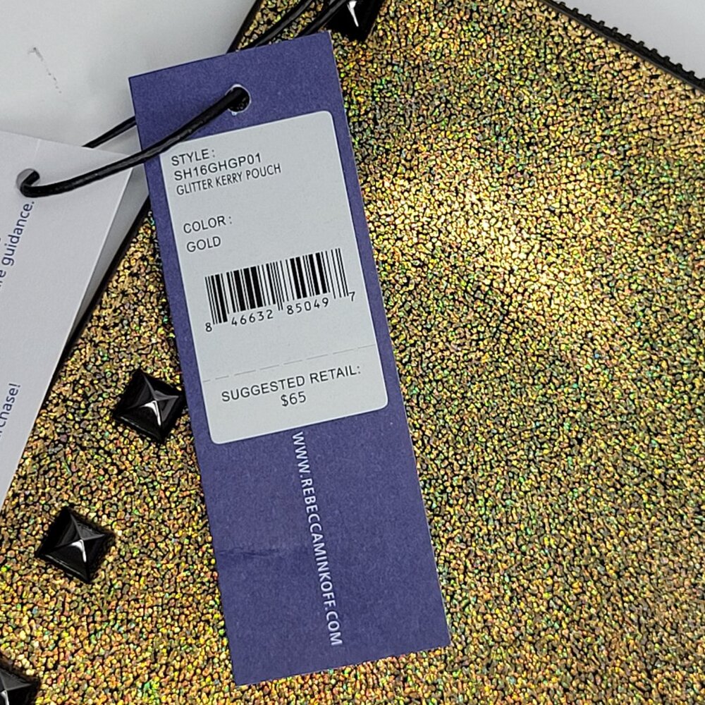 Rebecca Minkoff Clutch Gold/Iridescent Sparkle Glitter Envelope Zipper Trim NWT - Picture 3 of 11